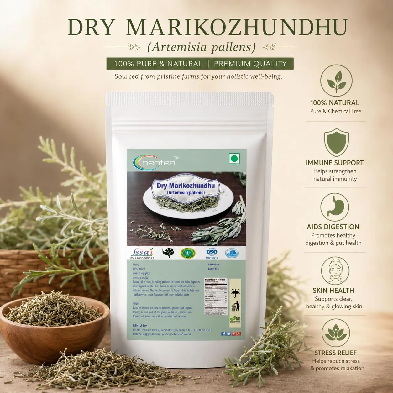 Marikozhundhu Raw Herb | Dried Marikozhundhu Leaves | Aromatic Traditional Herbal Ingredient | Natural Whole Herb for Home Use, Herbal Preparations & Pooja