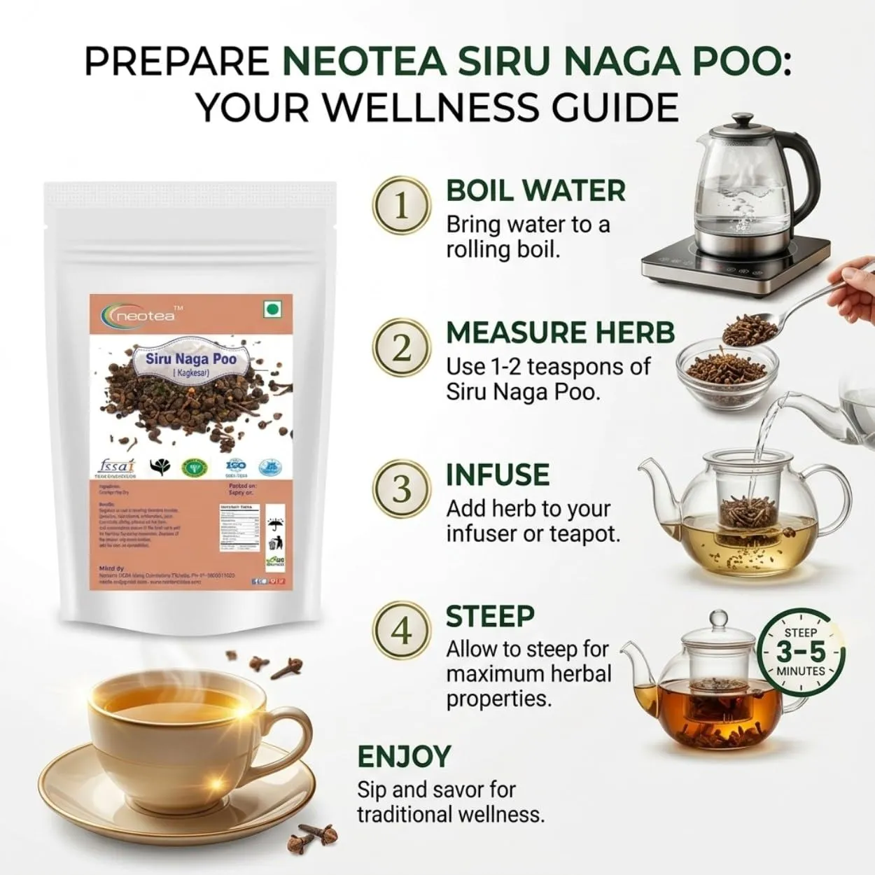 Siru Naga Poo Raw Herb | Dried Siru Naga Poo Herbal Ingredient | Traditional Indian Herbal Ingredient for Home Use | Natural Whole Herb | Carefully Cleaned & Packed