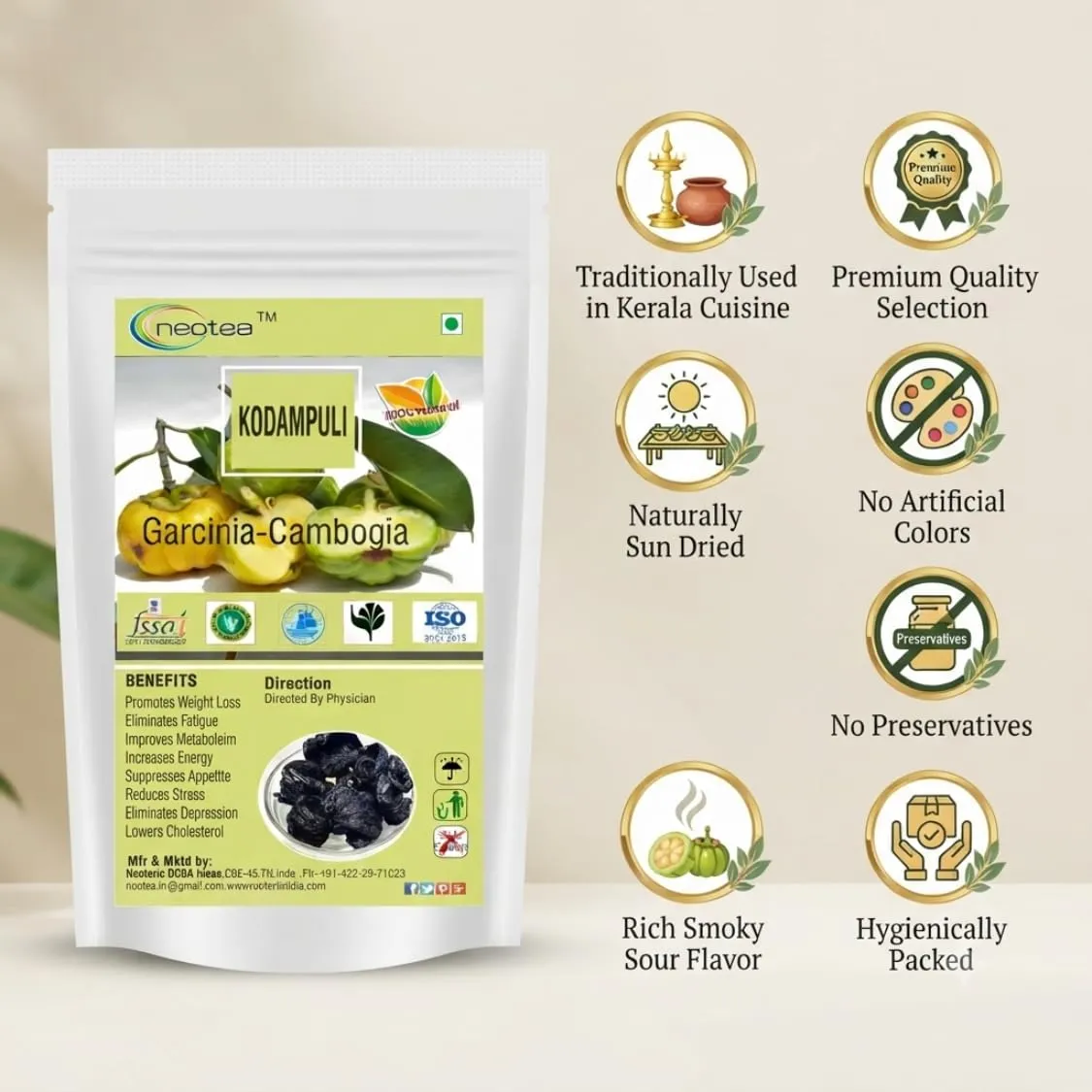 Kudampuli Garcinia Cambogia – Premium Dried Garcinia for Metabolism Boost, Appetite Control, Natural Herbal Supplement, Rich in HCA, Vegan & Non-GMO, Supports Healthy Digestion, All-Natural, Pure for Wellness